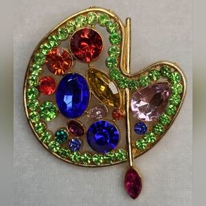 New Artist's Rhinestone Paint Palette and Brush Brooch / Pin